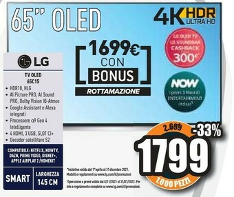 Unieuro Tv oled 65c15 offerta
