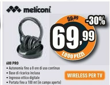 MELICONI CUFFIE TV Wireless wifi senza fili colore Nero HP600 PRO Cavo  Ottico EUR 79,90 - PicClick IT