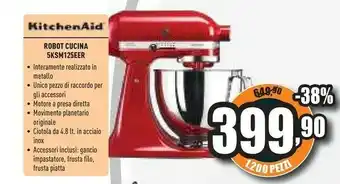 Unieuro Kitchenaid 5ksm125eer robot da cucina 4,8 l rosso 300 w offerta