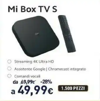 Unieuro Mi box s 8 gb wi-fi nero 4k ultra hd offerta