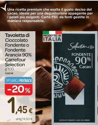 Carrefour Express Carrefour tavoletta di cioccolato fondente o fondente arancia 90% selection offerta
