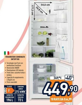 Unieuro Electrolux ent3ff18s frigorifero con congelatore da incasso 267 l a+ bianco offerta