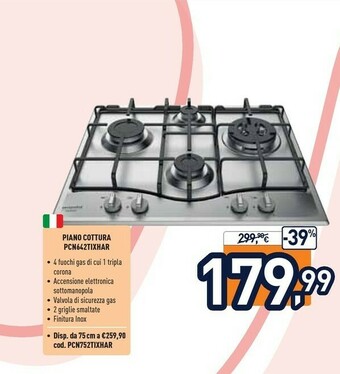 Unieuro Pcn 642 ix/har piano cottura acciaio inossidabile da incasso 59 cm gas 4 fornello(i) offerta