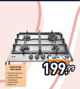 Unieuro Thk 641 w/ix/n it piano cottura acciaio inossidabile da incasso 60 cm gas 4 fornello(i) offerta