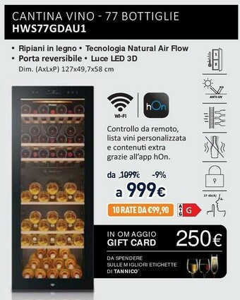 Unieuro Wine bank 50 serie 7 hws77gdau1 cantinetta vino con compressore libera installazione nero 77 bottiglia/bottiglie offerta
