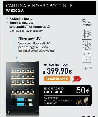 Unieuro Wine cellar ws30ga libera installazione nero 30 bottiglia/bottiglie offerta