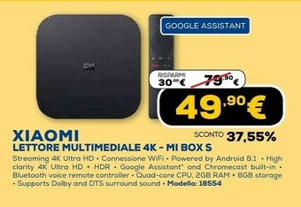Euronics Android tv mi box s 4k ultra hd 8 gb wi-fi nero offerta