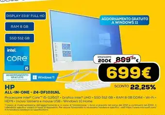 Euronics 24 -df1031nl 60,5 cm (23.8") 1920 x 1080 pixel intel® core™ i5 di undicesima generazione 8 gb ddr4-sdram 512 gb ssd pc all-in offerta