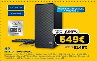 Euronics M01-f1011nl ddr4-sdram i5-10400 mini tower intel® core™ i5 di decima generazione 8 gb 512 gb ssd windows 10 home pc nero offerta