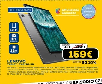 Euronics Tablet tab m10 hd offerta
