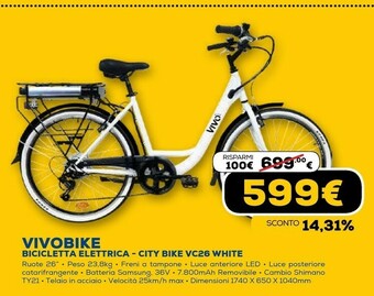 Euronics Vivobike biciletta elettrica city bike vc26 white offerta