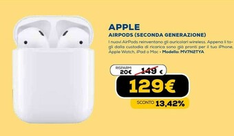 Euronics Airpods (2nd generation) airpods con custodia di ricarica wireless offerta