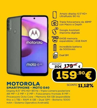 Euronics Moto e 40 16,6 cm (6.53") android 11 4g usb tipo-c 4 gb 64 gb 5000 mah grigio offerta