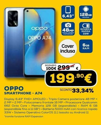 Euronics A74 16,3 cm (6.43") doppia sim coloros 11.1 4g usb tipo-c 6 gb 128 gb 5000 mah blu offerta