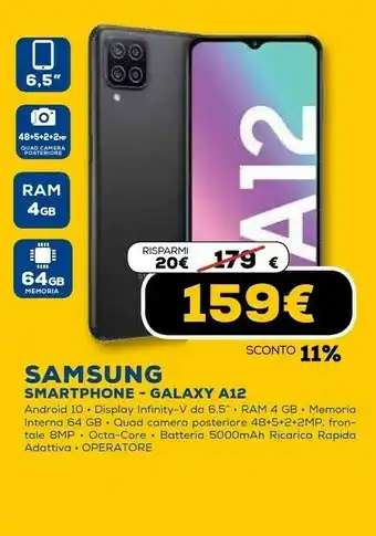 Euronics Galaxy a12 16,5 cm (6.5") doppia sim 4g usb tipo-c 4 gb 64 gb 5000 mah nero offerta