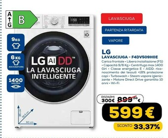 Euronics F4dv509h0e lavasciuga intelligente aidd 9/6kg vapore turbowash 1400 giri/min carica frontale classe e offerta