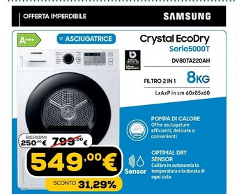 Euronics Dv80ta220ah asciugatrice libera installazione caricamento frontale 8 kg a+++ bianco offerta