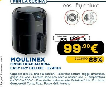 Euronics Ez4018 easy fry deluxe, friggitrice ad aria senza olio, 8 modalità preimpostate, capacità xl fino a 6 persone, 80° a 200° c offerta