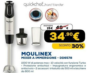 Euronics Dd6578 quickchef 2in1 frullatore a immersione, tecnologia powelix offerta
