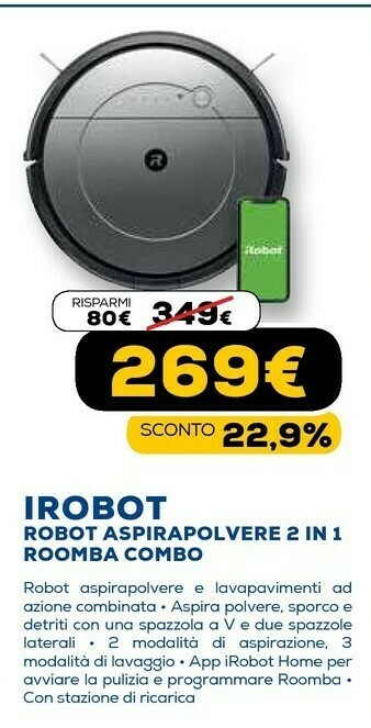 Euronics Robot aspirapolvere 2 in 1 roomba combo offerta