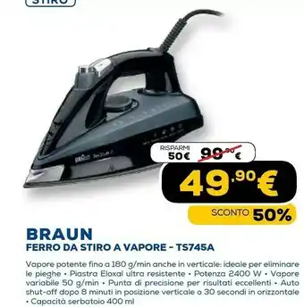 Euronics Ferro da stiro a vapore ts745a offerta