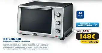 Euronics DeLonghi Forno Elettrico - EO24752 offerta