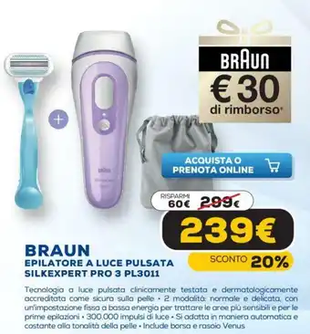 Euronics Braun Epilatore A Luce Pulsata Silkexpert Pro 3 PL3011 offerta