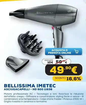 Euronics Bellissima Imetec Asciugacapelli - HD 600 11638 offerta