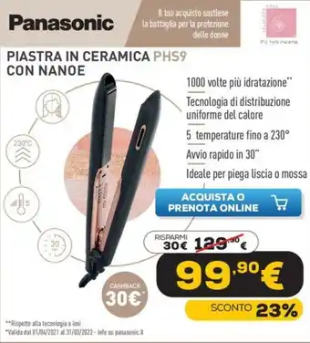 Euronics Panasonic Piastra in Ceramica PHS9 con Nanoe offerta