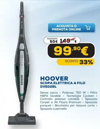 Euronics Hoover Scopa Elettrica A Filo DVE02BL offerta