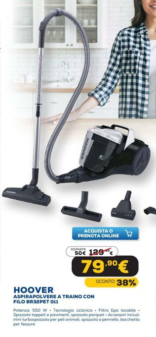 Euronics Hoover Aspirapolvere A Traino con Filo BR32PET 011 offerta