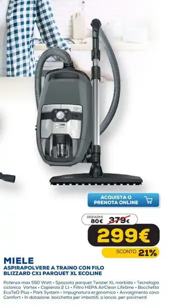 Euronics Miele Aspirapolvere A Traino con Filo Blizzard CX1 Parquet XL Ecoline offerta