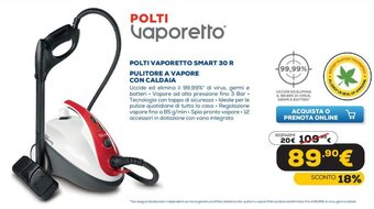 Euronics Polti Vaporetto Smart 30 R Pulitore a Vapore con Caldaia offerta