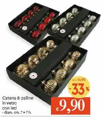 Galassia Catena 8 paline in vetro con led diam. 7cm. x 7h. offerta