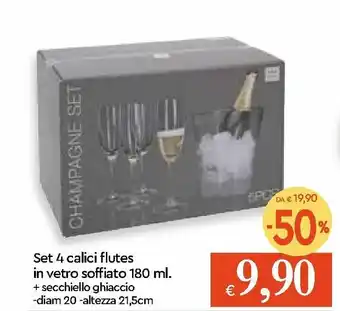 Galassia Set 4 calici flutes in vetro soffiato 180 ml. offerta