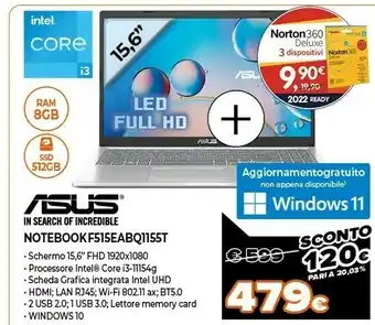 Expert F515ea-bq1155t computer portatile 39,6 cm (15.6") full hd intel® core™ i3 di undicesima generazione 8 gb ddr4-sdram 512 gb ss offerta