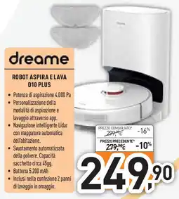 Unieuro dreame ROBOT ASPIRA E LAVA D10 PLUS offerta