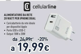 Unieuro Alimentatore da rete 20 watt per iphone dual offerta