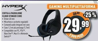 Unieuro Hyperx cloud stinger core cuffia padiglione auricolare nero offerta
