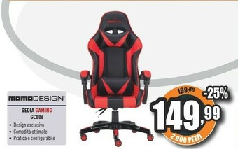 Unieuro Md-gc006-kr sedia per videogioco sedia da gaming per pc seduta imbottita nero, rosso offerta