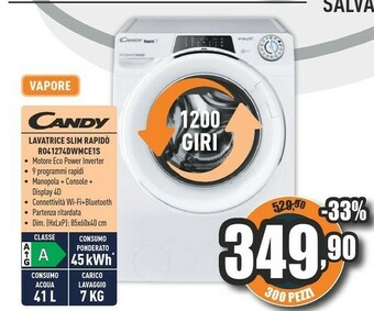 Unieuro Rapidó ro41274dwmse/1-s lavatrice caricamento frontale 7 kg 1200 giri/min a bianco offerta