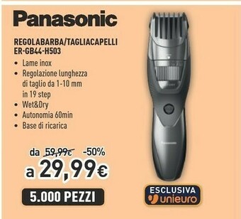 Unieuro Er-gb44, regolabarba e tagliacapelli, pettine accessorio, wet&dry, nero offerta