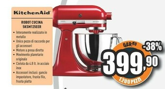 Unieuro Kitchenaid 5ksm125eer robot da cucina 4,8 l rosso 300 w offerta