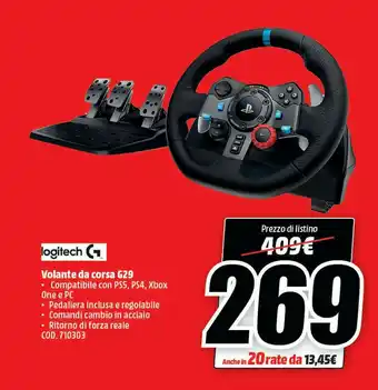 MediaWorld G29 sterzo + pedali pc,playstation 4,playstation 3 analogico usb 2.0 nero offerta