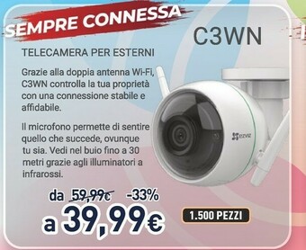 Unieuro Ezviz c3wn telecamera wi-fi per esterno full hd offerta