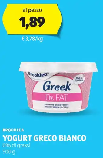 ALDI Brooklea yogurt greco bianco offerta