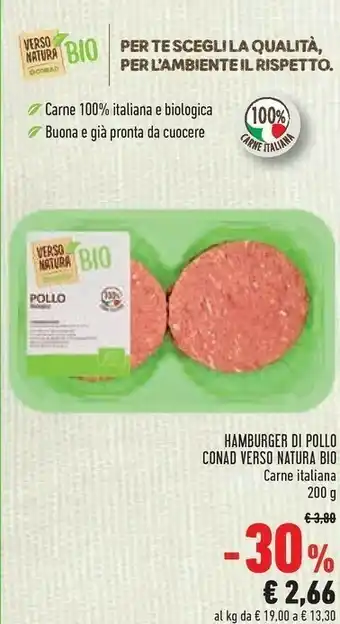 Conad Cona hamburger di pollo verso natura bio offerta