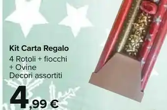 Carrefour Market Kit carta regalo 4 rotoli + fiocchi + ovine decori assortiti offerta