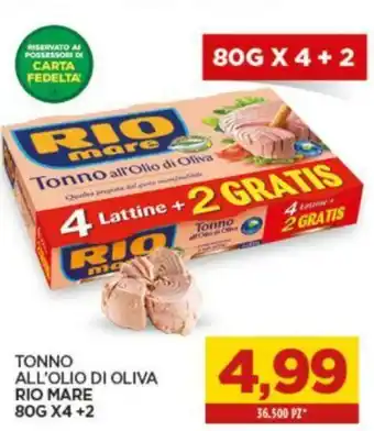 Interspar Rio Mare Tonno All'Olio di Oliva 80g x4 + 2 offerta