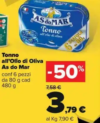 Carrefour Tonno All'Olio di Oliva As do Mar 480 g offerta